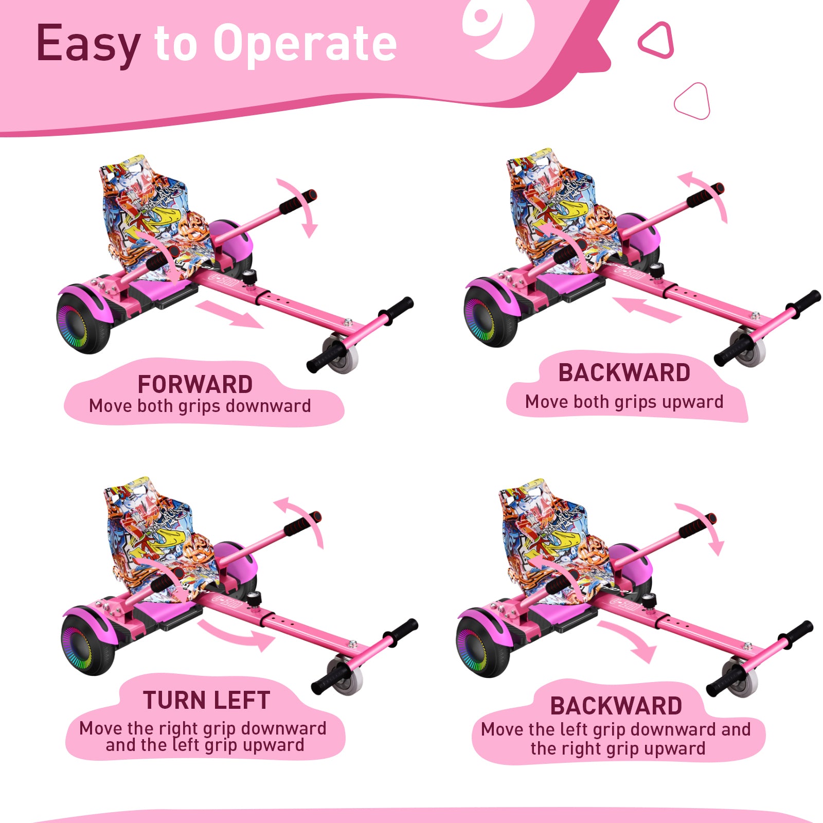 hiboy-hc-01-si-ge-kart-hoverboard-rose-graffiti-enfant-adulte image 5